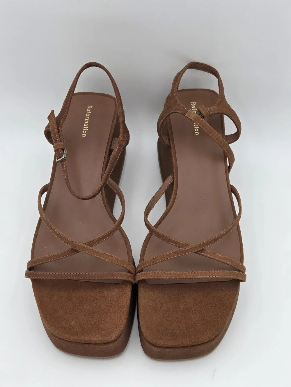 Reformation Zolanda platform sandals in toasted brown suede. Sz 9.5
